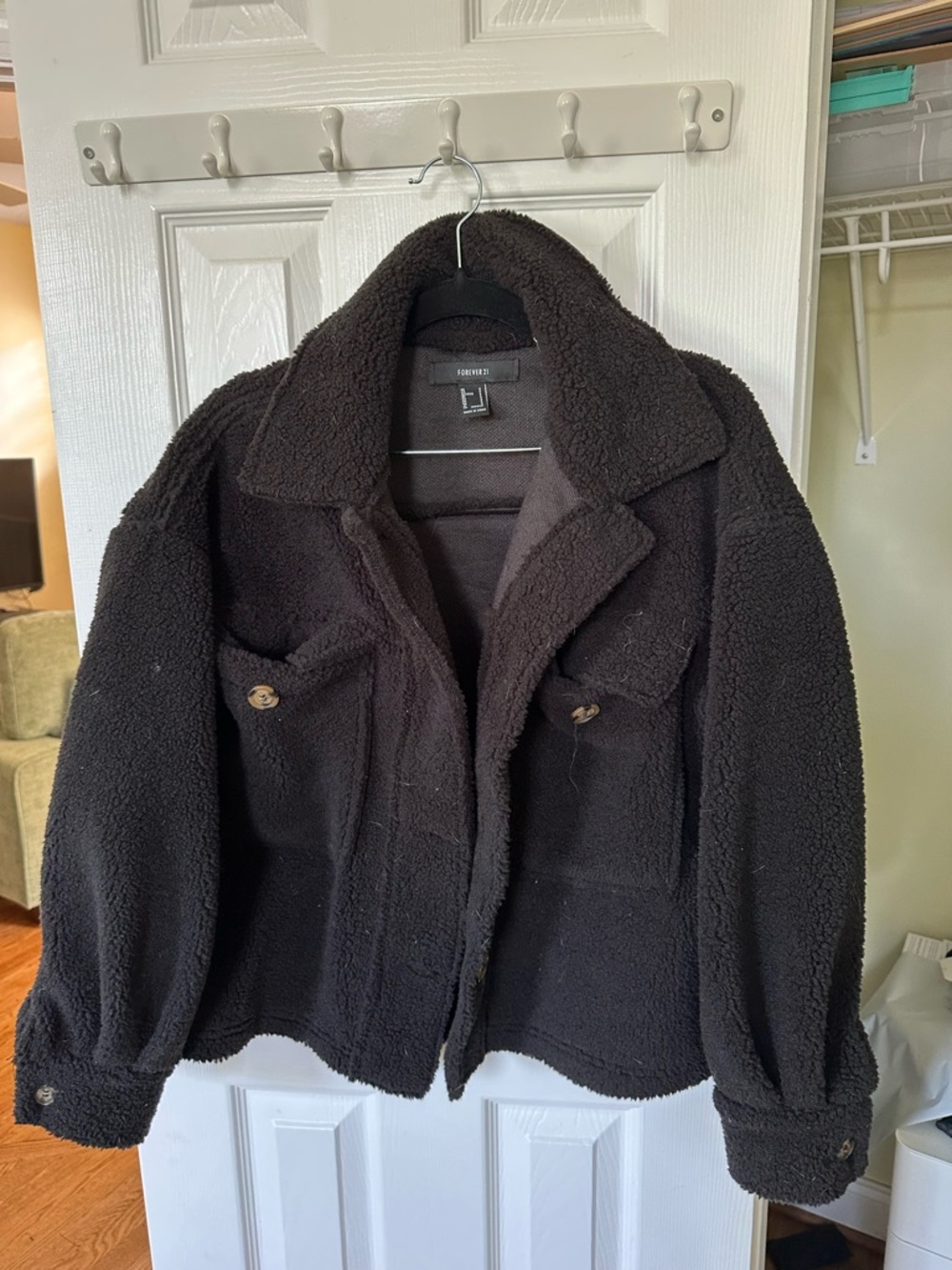 Forever 21 Black Sherpa Button-Front Jacket - Size Small